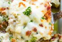 Creamy White Lasagna with Fresh Vegetables and Crispy Pancetta