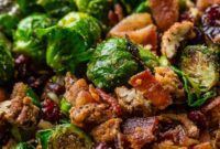 Roasted Brussels Sprouts with Candied Pecans and Crispy Bacon