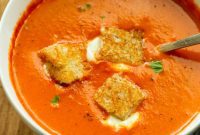 Roasted Tomato Basil Soup with Grilled Cheese Bites