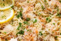 One Pot Crispy Parmesan Shrimp Scampi Pasta