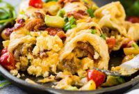 Breakfast Sausage Enchiladas with Cheesy Salsa Verde