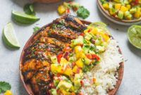 Mexican Grilled Chicken with Mango Salsa and Coconut Rice