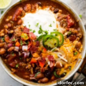 A hearty bowl of Instant Pot Chili, ready to serve as a comforting Super Bowl main dish.
