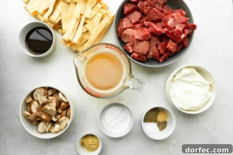 Ingredients for slow cooker beef stroganoff