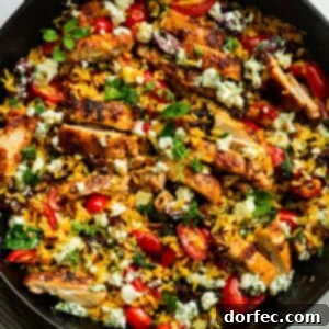 Delicious Greek Chicken and Rice in a skillet