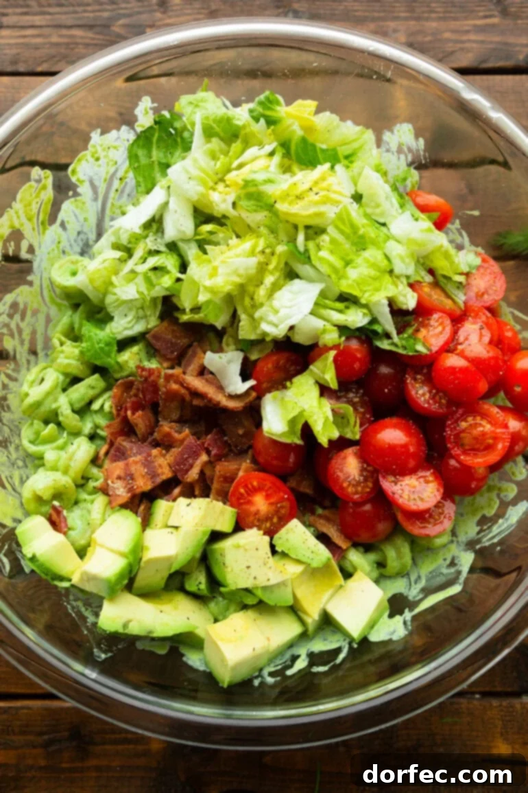 a photo of the steps for making blt pasta salad