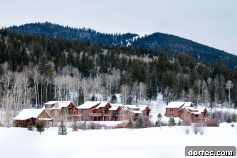 Idyllic Winter Scene at Teton Springs, Perfect for Family Bonding Family enjoying the serene winter landscape at Teton Springs, Victor Idaho, amidst snowy trees.