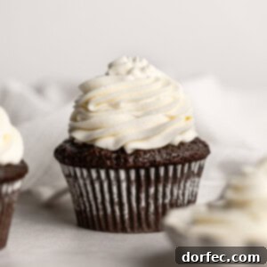 Fluffy Tangy Cream Cheese Frosting 15 A single chocolate cupcake, lavishly topped with a rich mound of creamy piped whipped cream cheese frosting, a true visual treat.