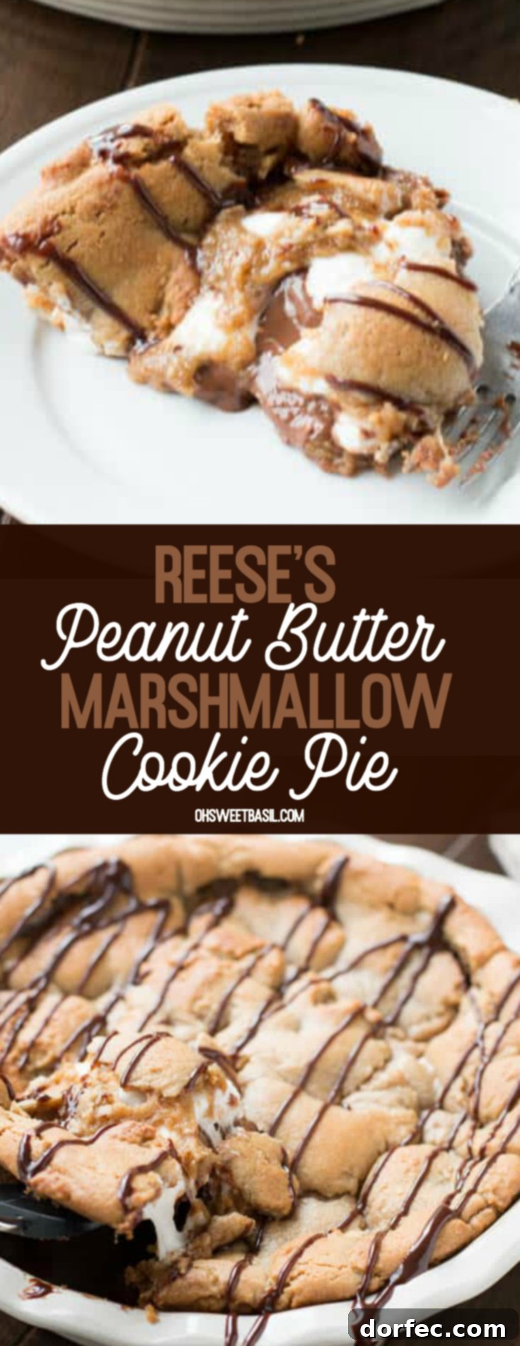 A slice of an ooey gooey Peanut Butter Marshmallow Cookie Pie