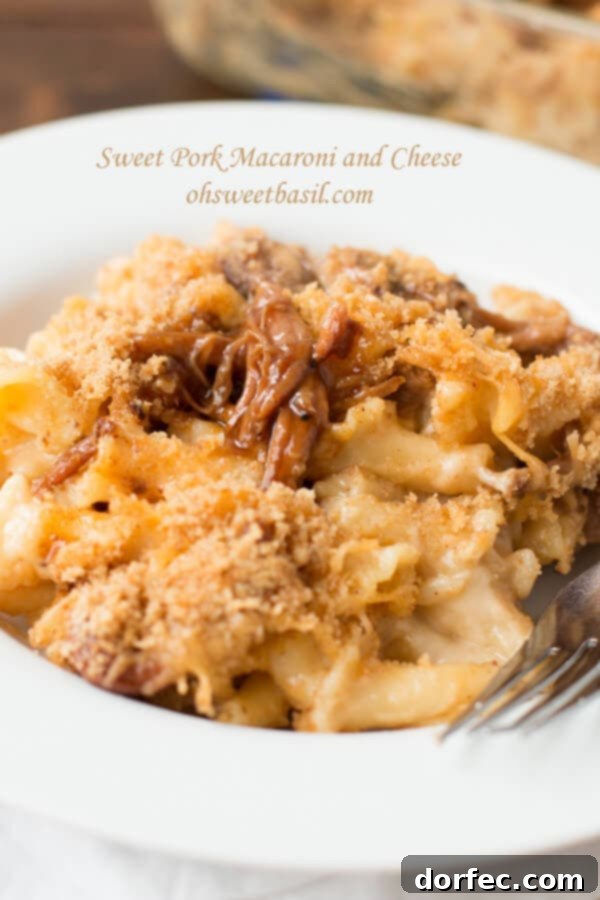 Rich and creamy Sweet Pork Macaroni and Cheese, a truly irresistible dinner