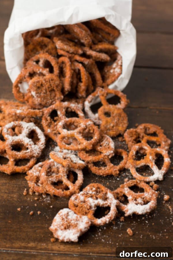 Quick & Easy Churro Pretzel Snack Idea A generous bowl of homemade Churro Pretzels, glistening with sweet cinnamon sugar