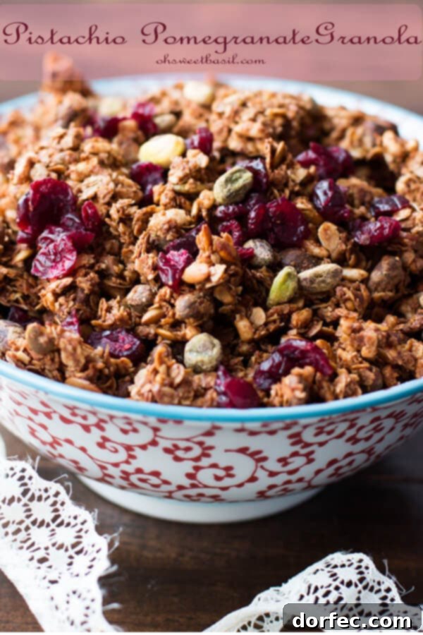 Delicious Pistachio Pomegranate Granola, perfect for a healthy snack.
