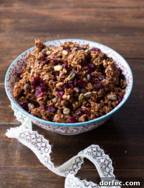 Pistachio and Pomegranate Granola, a colorful and healthy snack.