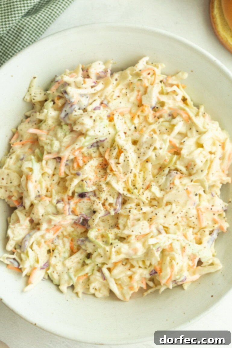 Crafting Your Perfect Homemade Coleslaw 5 Cold and creamy cabbage slaw loaded with fresh vegetables and tossed in a tangy, slightly sweet mayo-based sauce.