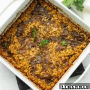 A dish of Stick of Butter Rice with Beef Broth