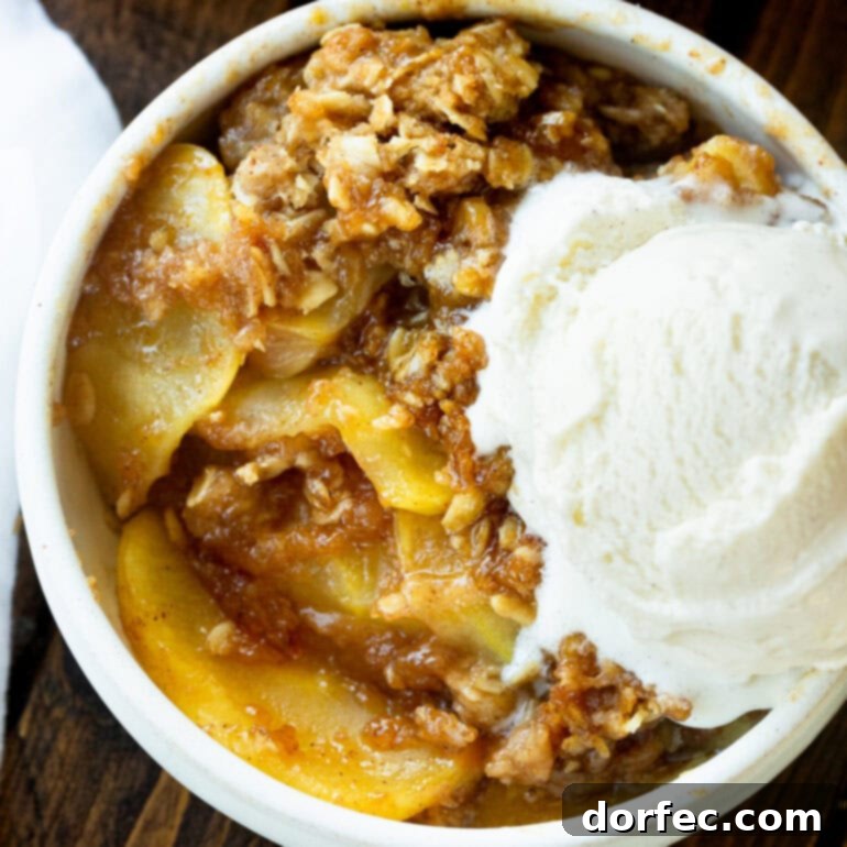 Golden oat crunch topping over tender apple slices, defining the best homemade apple crisp
