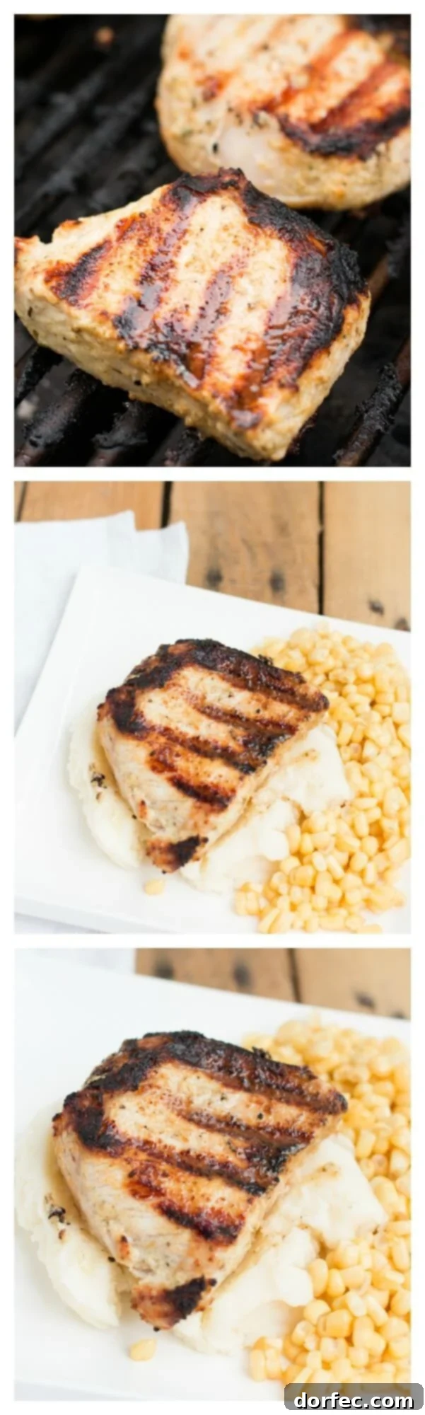 Tender and flavorful grilled pork chops with a creamy buttermilk marinade