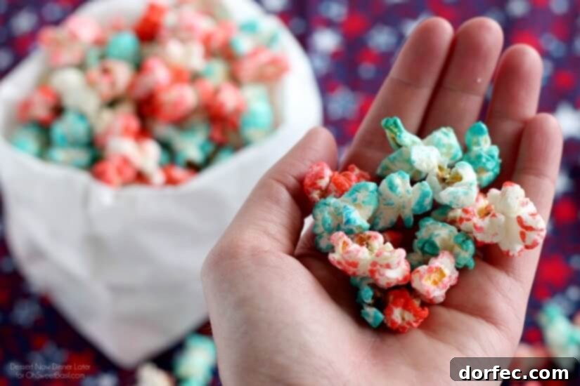 Patriotic Popcorn, 4th of July, summer food Patriotic Popcorn, 4th of July, summer food - a close-up of colorful popcorn in a bowl