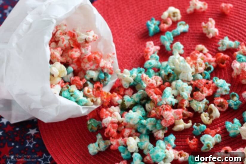Patriotic Popcorn, 4th of July, summer food Patriotic Popcorn, 4th of July, summer food - stovetop popcorn in a pot, showing popping action