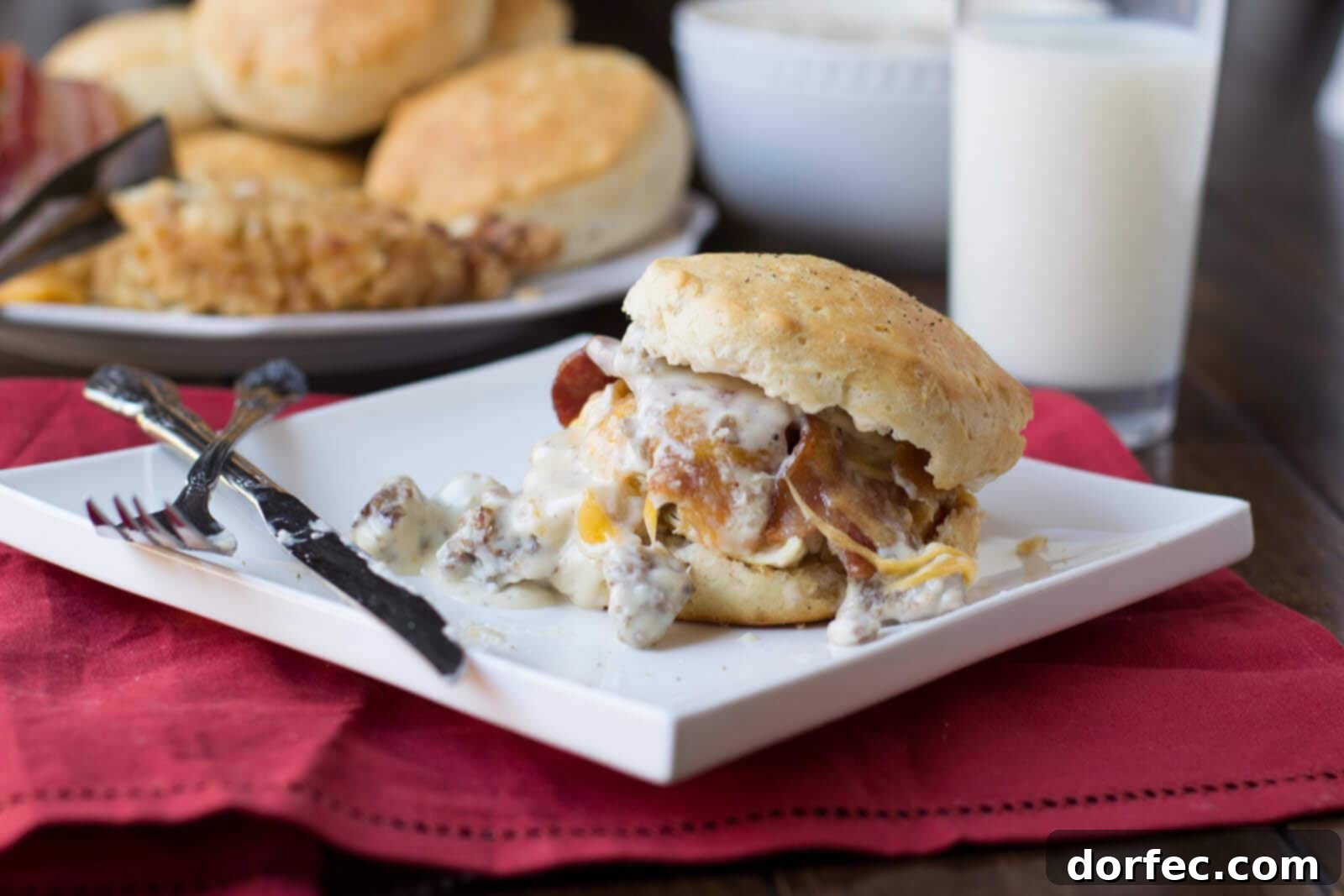 jimmy dean sausage gravy biscuits with fried chicken and bacon ohsweetbasil.com_-6