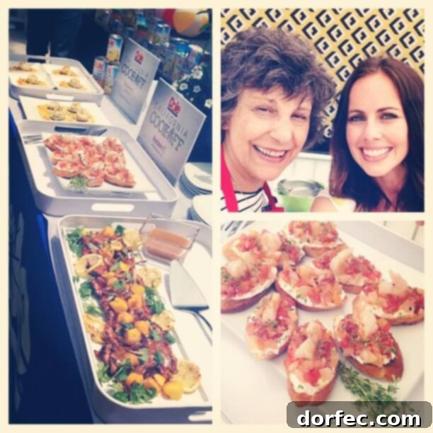Luscious White Chocolate Blueberry Pancakes 2 Barbara, a Dole cookoff finalist, presenting her crostini dish with Chef Ben Ford