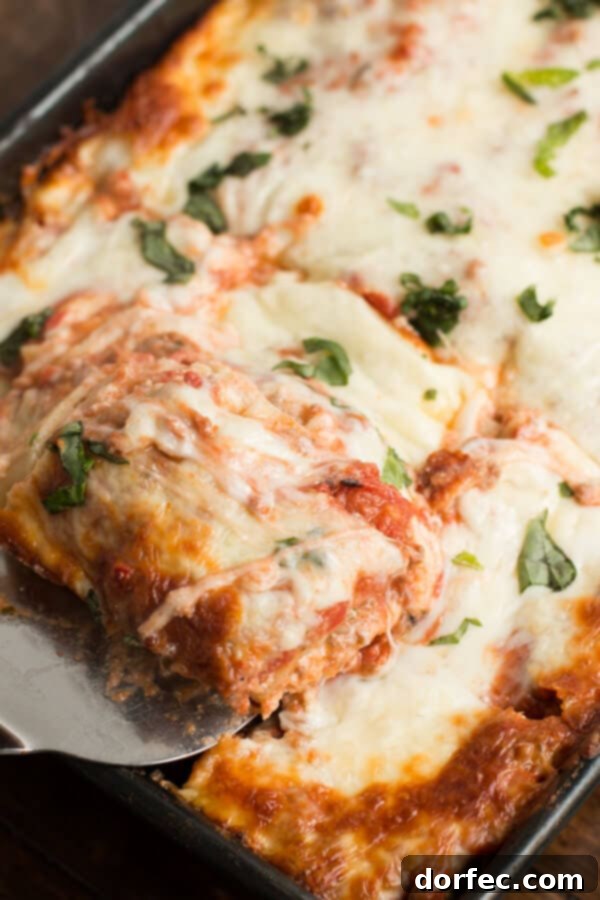 Delicious layers of homemade lasagna with sweet cheddar cheese on top, golden brown from baking