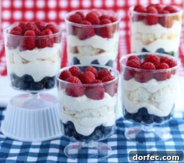 Patriotic Trifles 4th of July dessert Quick and simple Patriotic Trifles with fresh berries and angel food cake