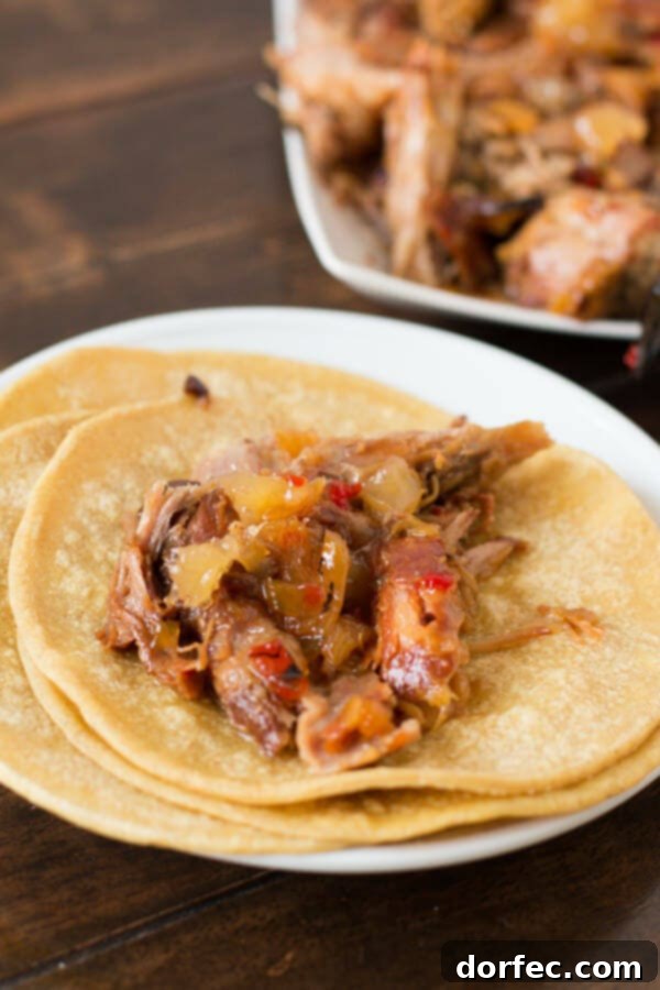 Shredded pineapple habanero pork with serving suggestions