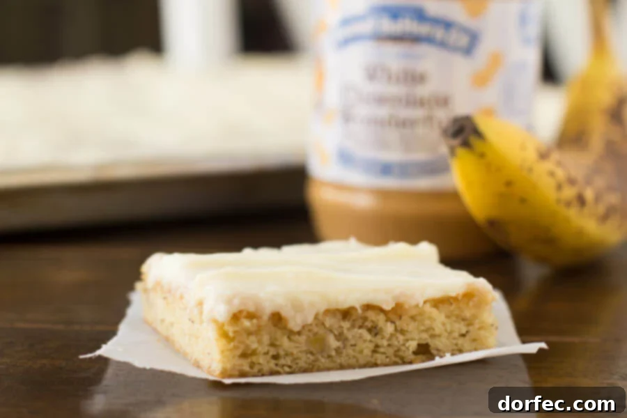 White Chocolate Peanut Butter Banana Cake Bars - A delightful combination of flavors
