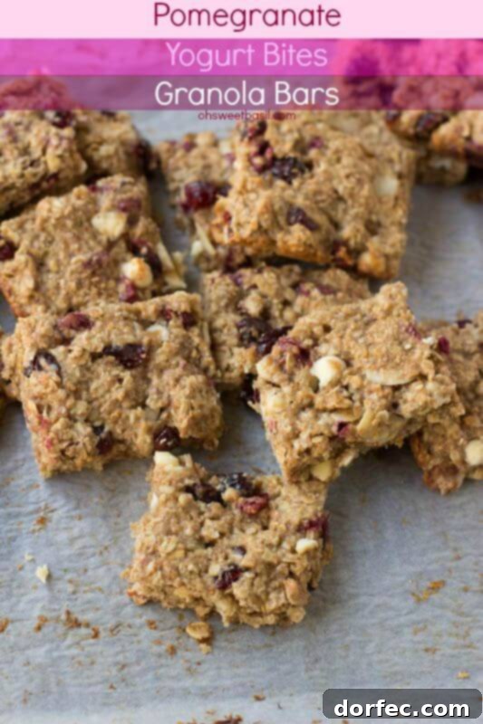 Handcrafted Strawberry Almond Granola 6 Healthy pomegranate yogurt bites granola bars, loaded with wholesome ingredients like applesauce, craisins, and wheat germ. Ideal for back to school!