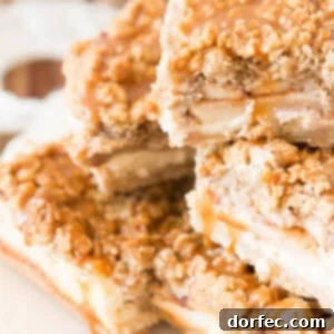 cheesecake caramel apple crisp bars made with a walnut oat topping you'd never guess was nuts! #thinkfisher ohsweetbasil.com