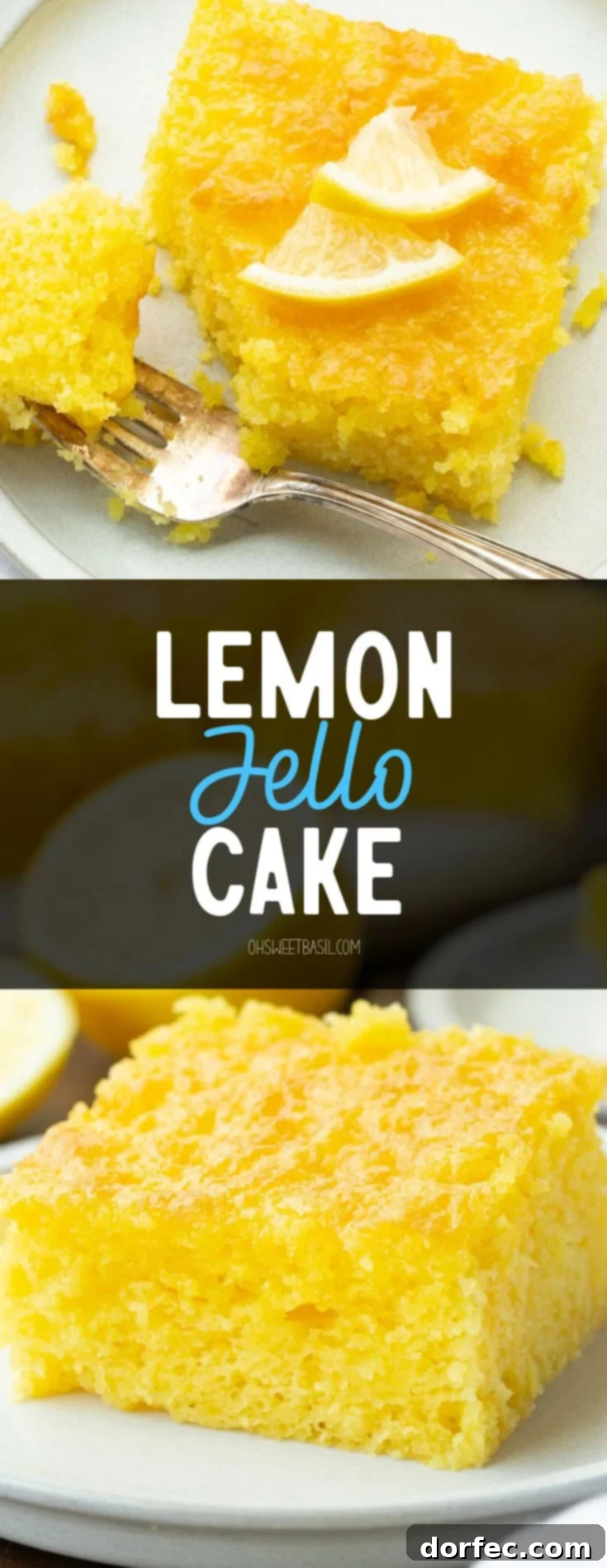 A close-up of a piece of lemon cake, with a silver fork taking a bite, emphasizing its irresistible moistness.