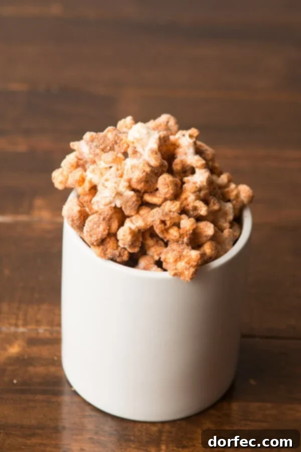 A bowl of freshly made churro popcorn ready for a delightful snack