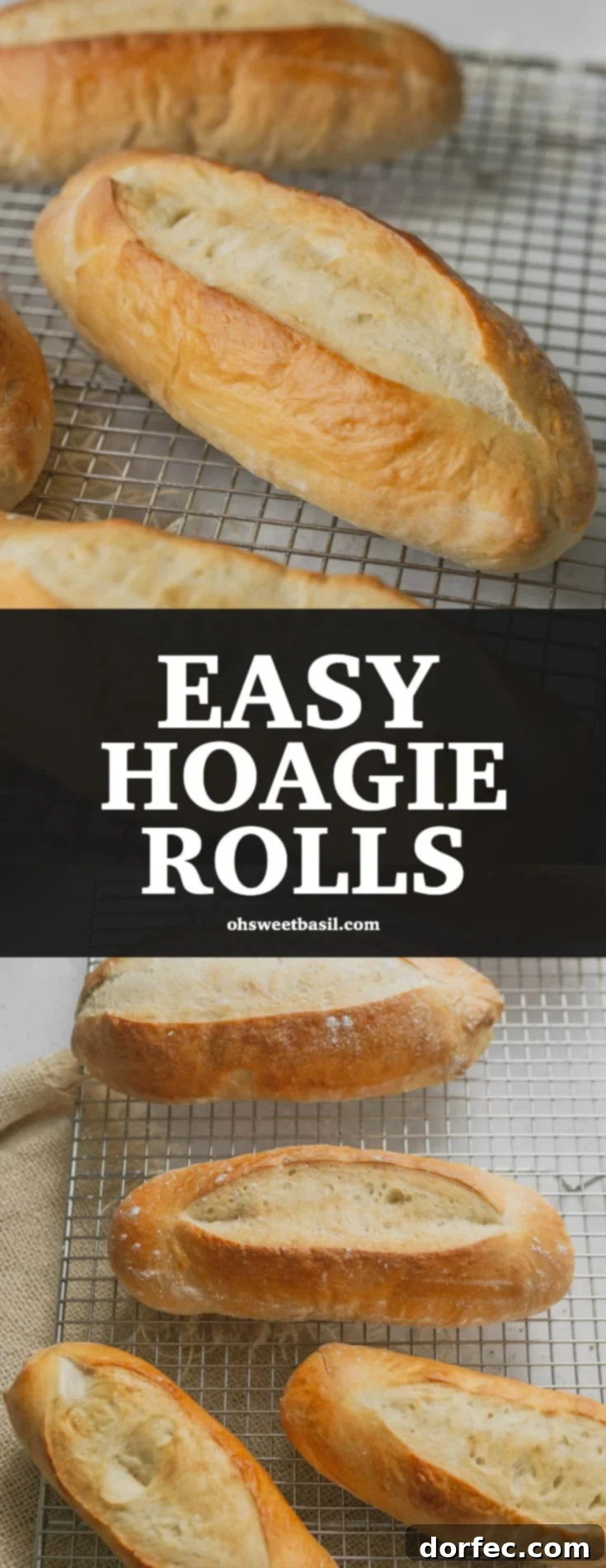 A beautifully baked hoagie roll with a perfect golden crust on a cooling rack, signifying homemade perfection.