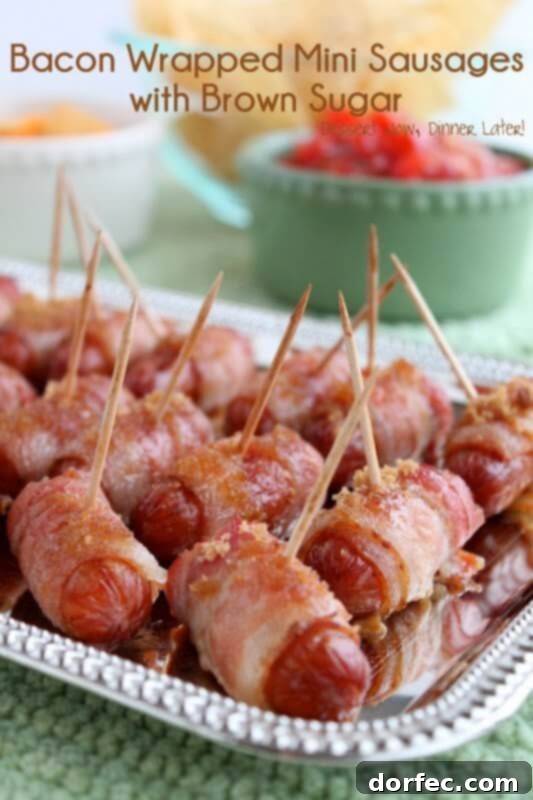 Delicious Bacon-Wrapped Little Smokies for Every Occasion A large platter overflowing with perfectly cooked, glistening bacon-wrapped little smokies, ready to be devoured at a party.