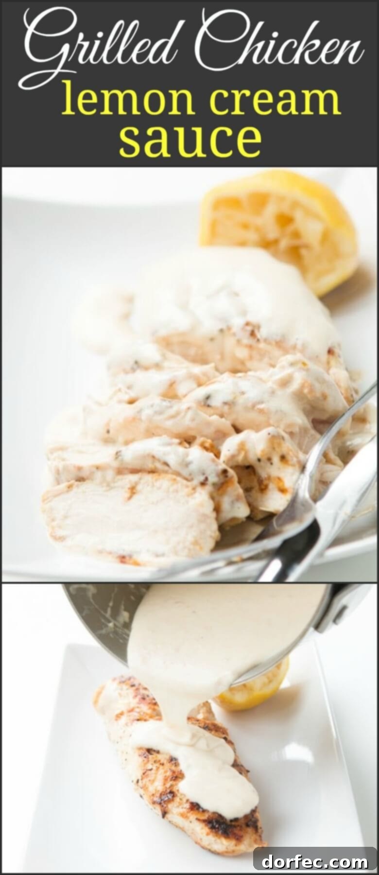 Grilled Chicken with Lemon Cream Sauce served with green beans for a complete meal
