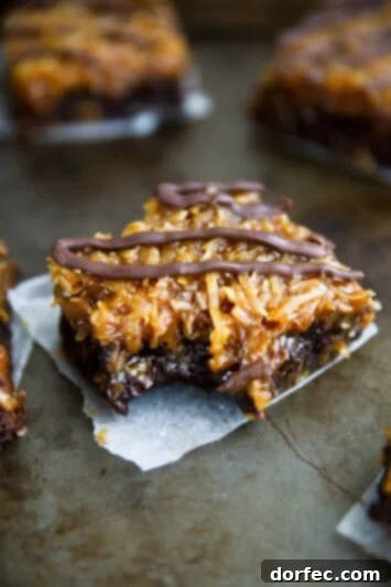 Samoas Brownies, a delicious coconut and caramel inspired brownie recipe from BromaBakery.com