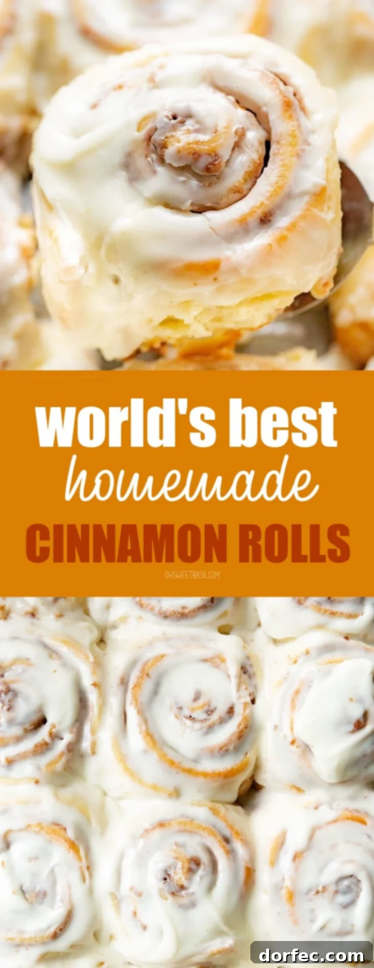A 9x13 baking dish filled with golden baked homemade cinnamon rolls topped with white frosting.
