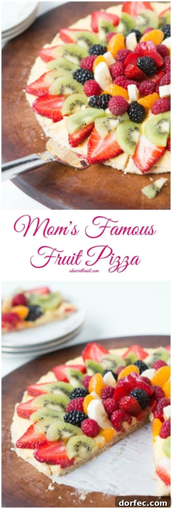 Mom's famous fruit pizza with oat cookie crust! ohsweetbasil.com