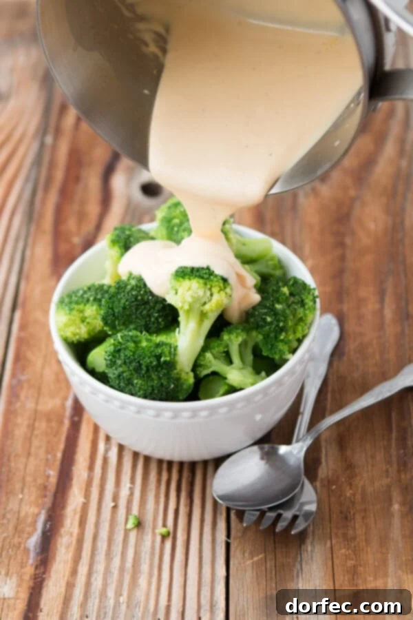 5-Ingredient Creamy Broccoli and Cheese 2 Homemade, creamy broccoli and cheddar cheese sauce, a perfect side dish for picky eaters.