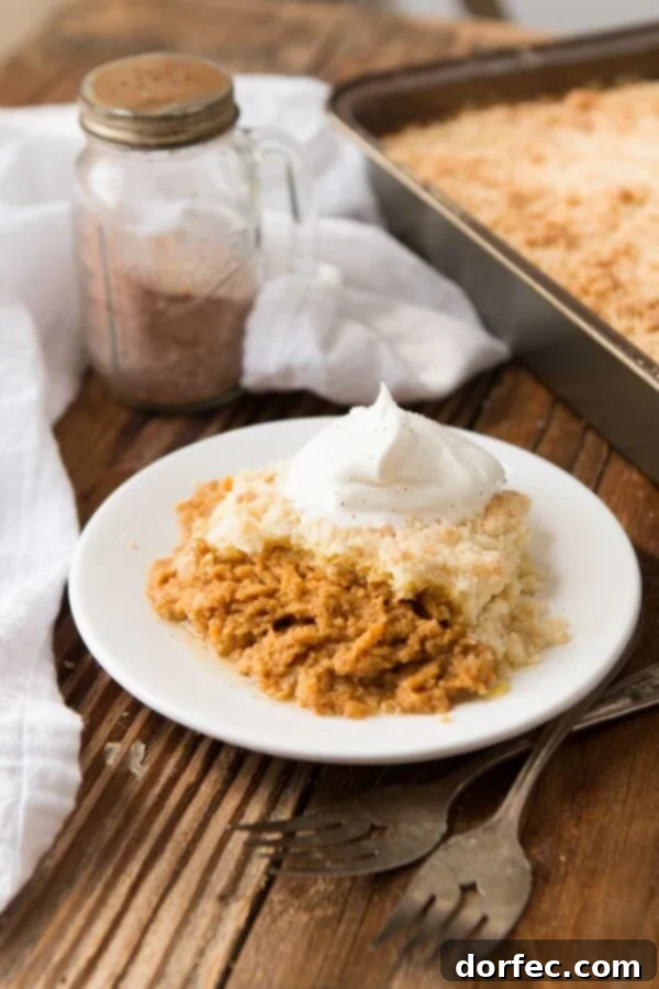 Mom's renowned Pumpkin Pie Dump Cake, a holiday favorite