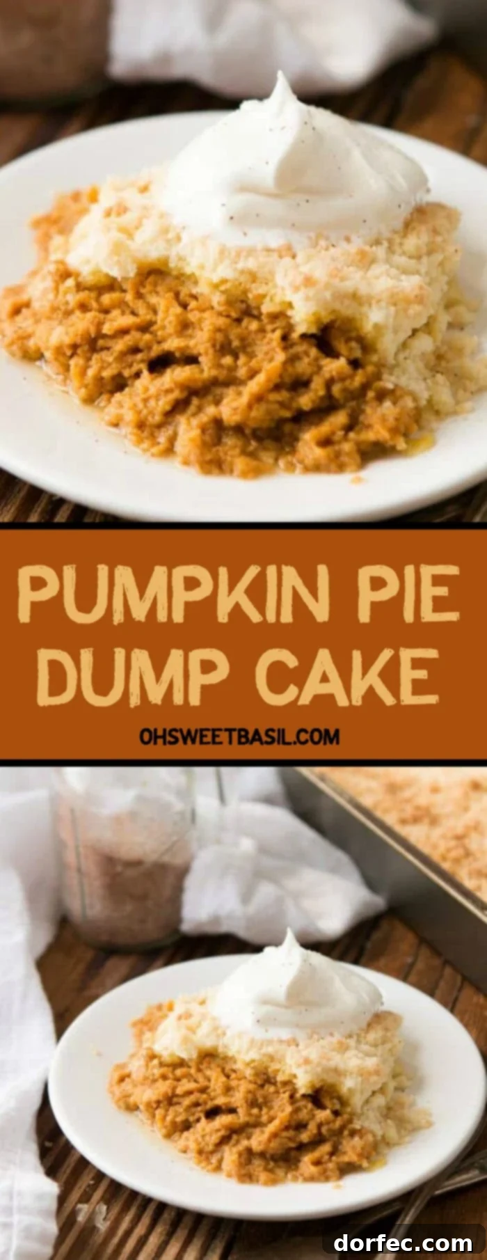 Mom’s Pumpkin Pie Dump Cake with fresh whip cream on top