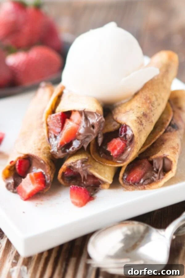 Nutella Strawberry Taquitos deep fried and rolled in cinnamon sugar