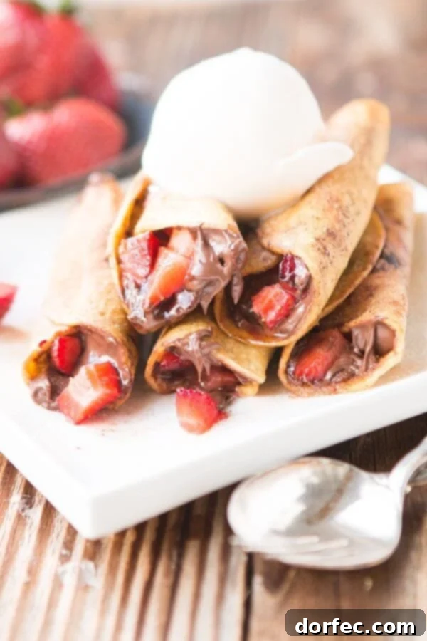 Nutella Strawberry Taquitos deep fried and rolled in cinnamon sugar