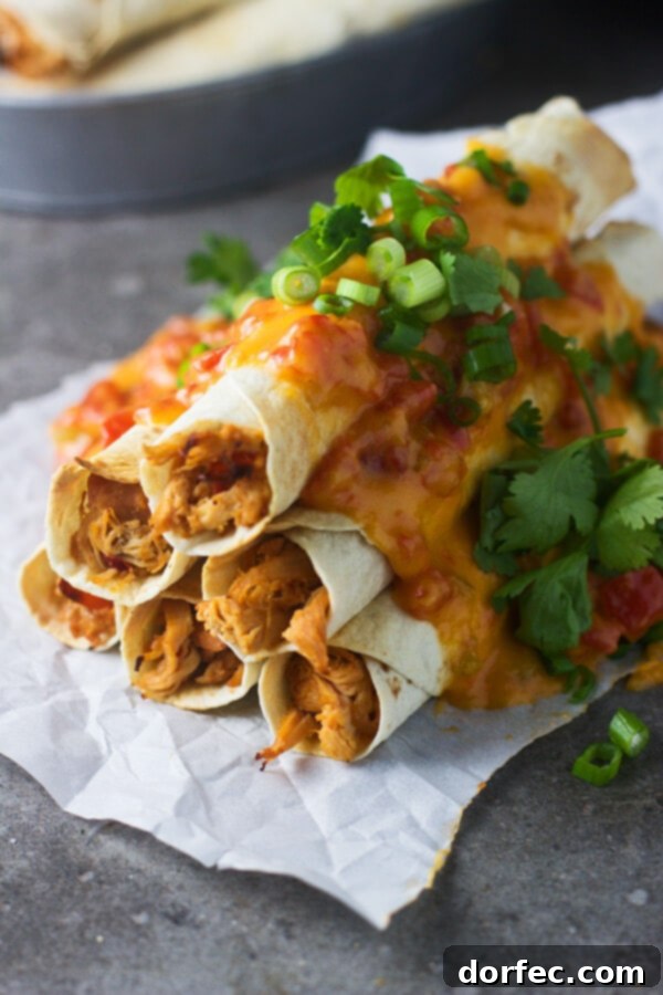Cheesy Spicy Chicken Flautas Smothered in Sauce