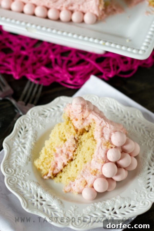 Close-up of fluffy vanilla malted cake layers