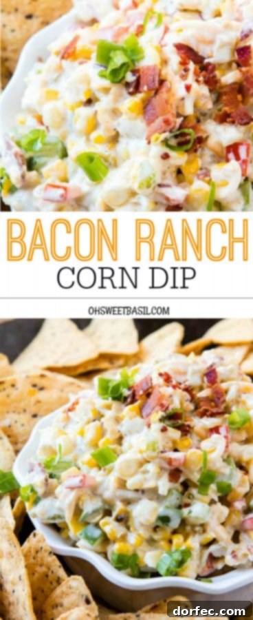 Loaded Cheesy Bacon Ranch Corn Dip 6 A final inviting image of the finished Bacon Ranch Corn Dip, perfect for any gathering, ready to be served and enjoyed by all.