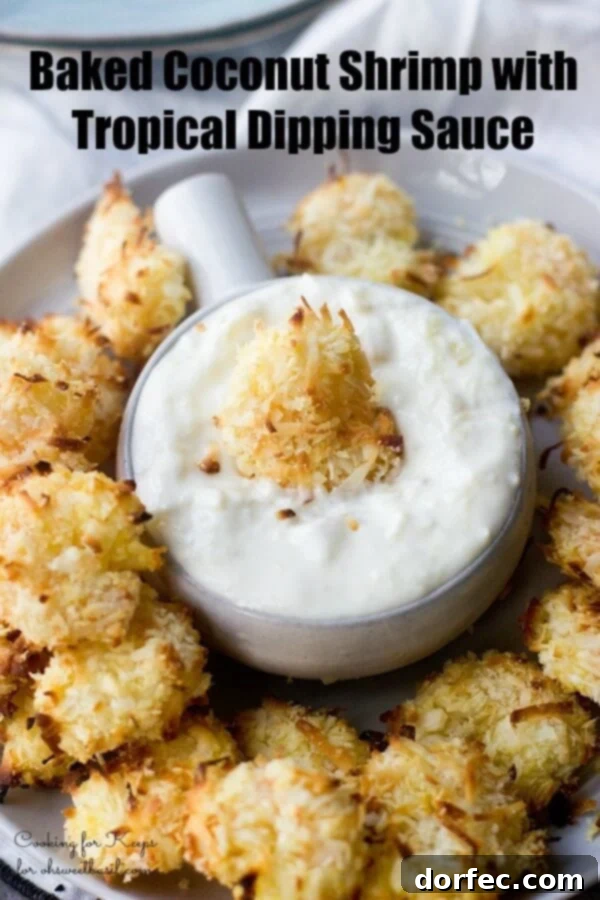 Baked Coconut Shrimp with Tropical Dipping Sauce is sure to be your favorite summer dinner. Crunchy shrimp that are so easy and much healthier!