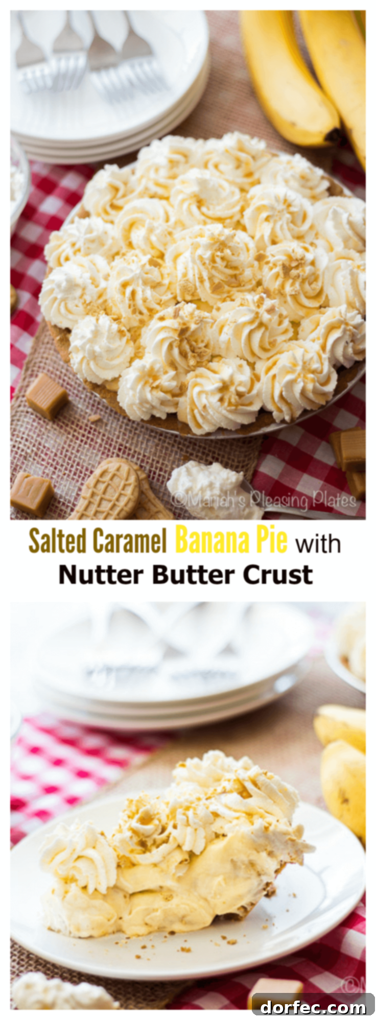 Salted Caramel Banana Pie with a killer Nutter Butter crust!!! ohsweetbasil.com