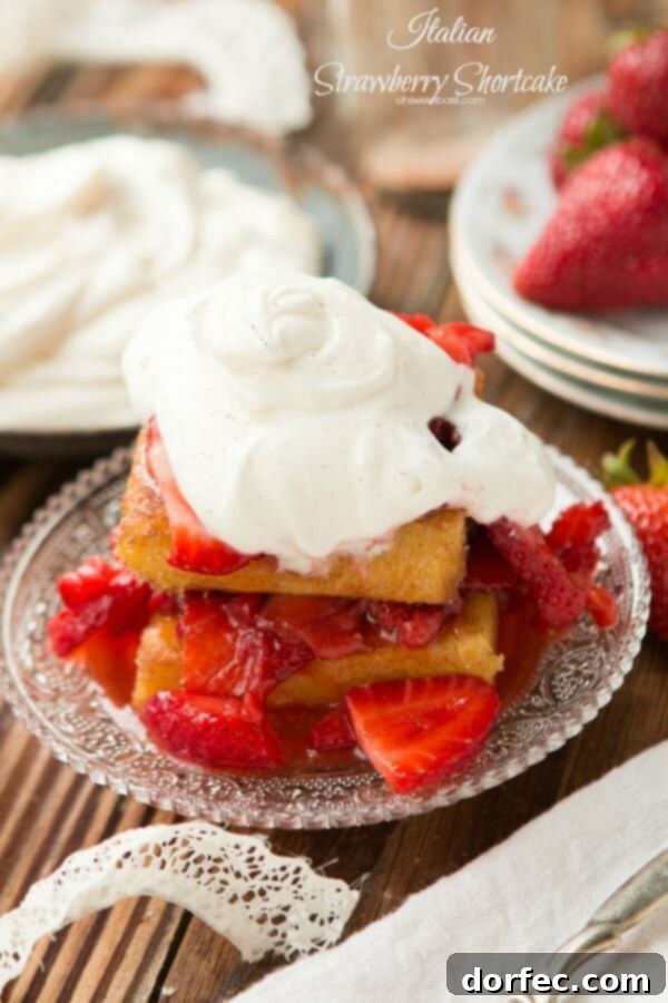 Delicious Italian Strawberry Shortcake with creamy mascarpone topping